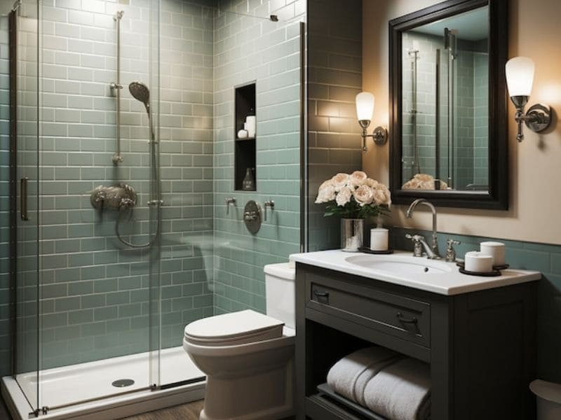 luxury bathroom with bathtub and lighting